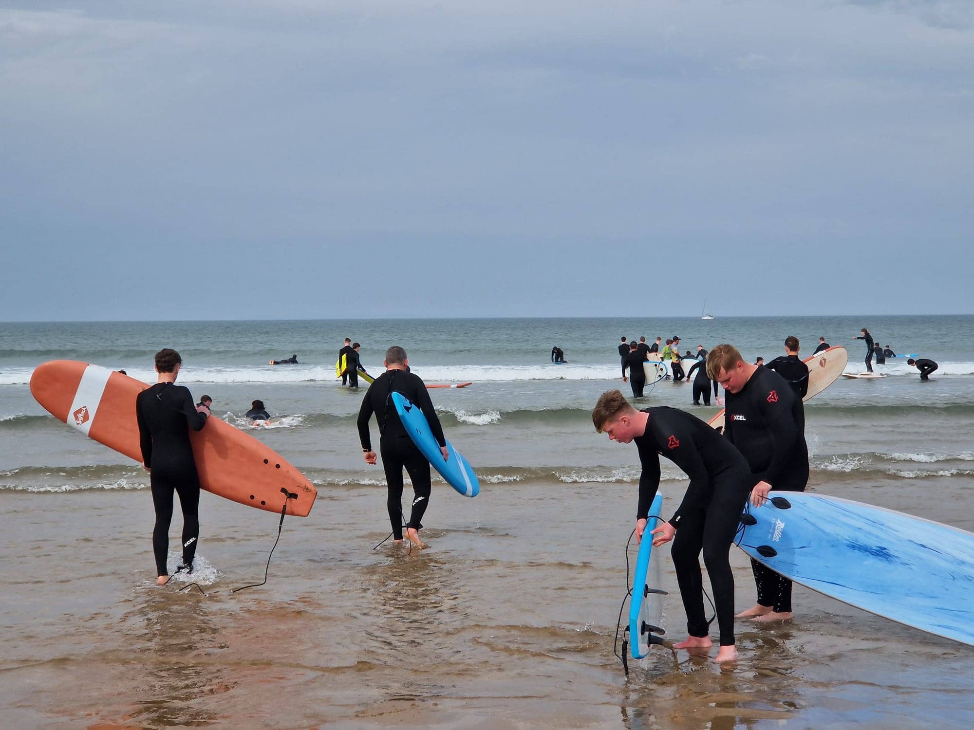 Squad surf session on the North Devon coast